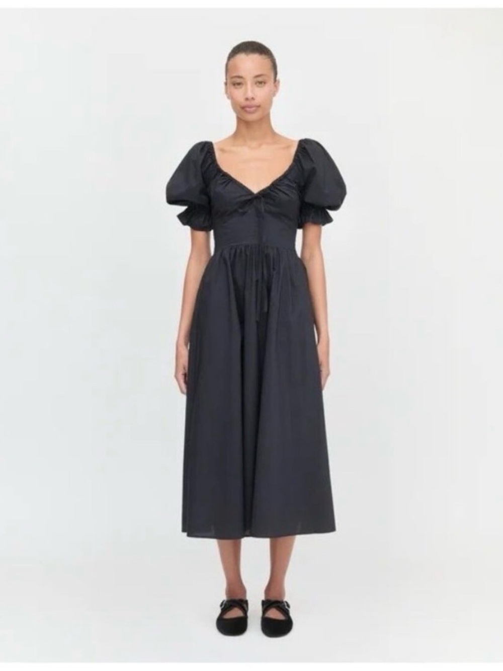 Hill House Black Puff-Sleeve Midi Dress